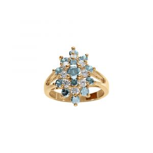 Bague plaqu&eacute; or marquise avec oxydes bleu clair et blancs