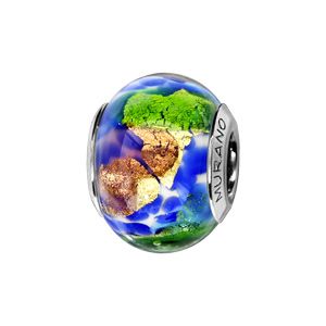 Charms Thabora en argent rhodié et verre de Murano véritable doré moucheté bleu, vert, et cuivré