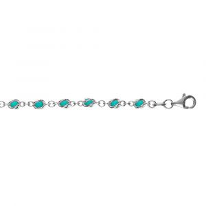 Bracelet en argent rhodi&eacute; boules oxydes bleu ciel en cage 16+3cm