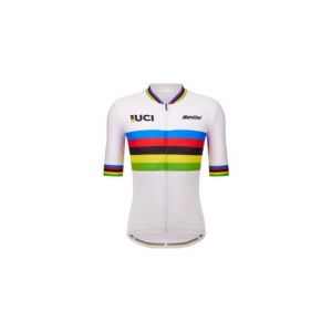 Maillot manches courtes santini champion du monde uci blanc