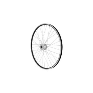 Roue vtc 700x35 avant er10 alu noir double paroi moy shimano argent dynamo 6 volt 3w  pour eclairage avant et arriere    compatible v brake moyeu ecro