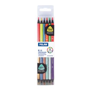 Crayon de couleur bicolore triangulaire Fluo + M&eacute;tal 6 pcs - MILAN