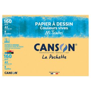 Papier Mi-Teintes 160g A3 pochette de 8 feuilles assorties - Canson