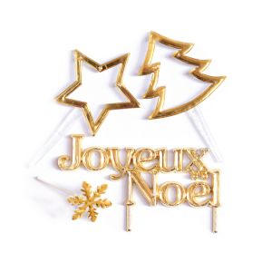 D&eacute;cor de b&ucirc;che de No&euml;l Cake Topper Papier Dor&eacute; 4 pcs - ScrapCooking