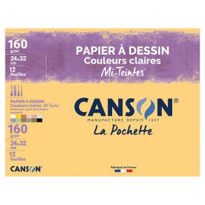 Papier Mi-Teintes 160g 24 x 32cm pochette de 12 feuilles pastel - Canson