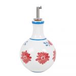 Huilier en c&eacute;ramique blanche motif floral bleu et rouge