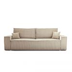 Canap&eacute; droit convertible 3 places en velours c&ocirc;tel&eacute; beige