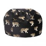 Pouf en velours noir avec tigres brodées