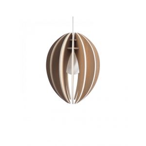 Lampe suspension bois et b&eacute;ton ch&ecirc;ne naturel cordon blanc