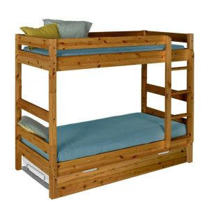 Pack lit superpos&eacute; gigogne avec matelas bois massif miel 80x190 cm