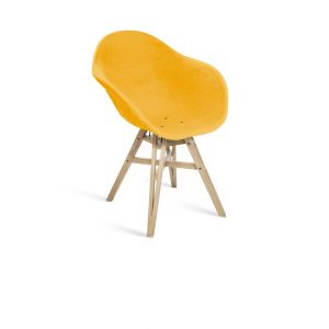 Fauteuil en plastique recyclé jaune, pied en chêne français