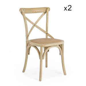 Set de 2 chaises en orme naturel et rotin naturel