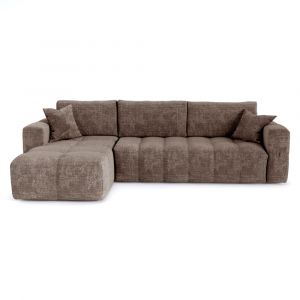 Canapé angle gauche convertible express 5 places velours gaufré taupe