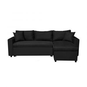 Canap&eacute; d'angle convertible coffre marron en simili microfibre - Noir