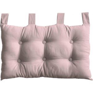 Coussin t&ecirc;te de lit en coton et pattes boutonn&eacute;es vieux rose 70x45 cm