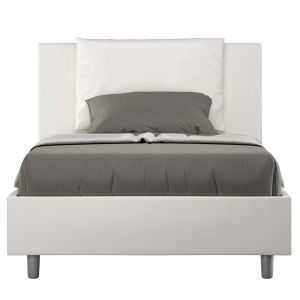 Lit coffre rembourr&eacute; 120x190 similicuir blanc