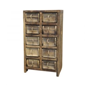 Commode ancienne 10 tiroirs en bois recycl&eacute; 40 x 33 x 70 cm