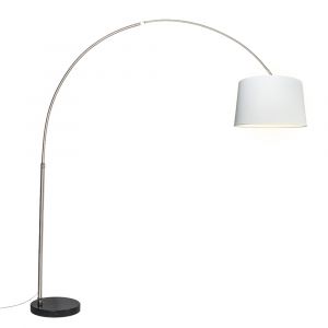 Lampadaire arc acier abat-jour tissu blanc