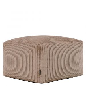 Pouf repose-pieds carr&eacute; velours c&ocirc;tel&eacute; brun moka