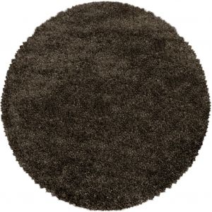 Tapis cosy rond &agrave; poils longs marron 120x120cm