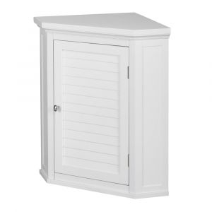 Armoire d'angle murale effet bois blanc avec porte fa&ccedil;on persienne
