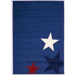 Tapis enfant facile à entretenir, motif étoile, bleu 80x150