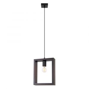 Lampe suspendue acier/bois weng&eacute; H 133 cm