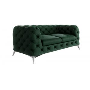 Canap&eacute; Chesterfield 2 places en velours, pieds en m&eacute;tal, vert