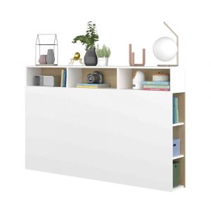T&ecirc;te de lit effet bois avec niches de rangement, blanc 160 cm