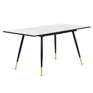 Table de salle à manger extensible blanche effet marbre