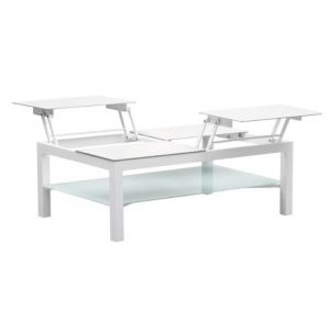 Table basse relevable blanche en aluminium L113 x P73 x H39 cm