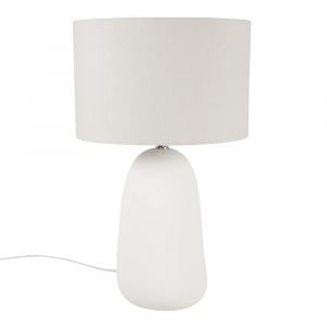 Lampe en c&eacute;ramique blanche et abat-jour en polyester recycl&eacute;