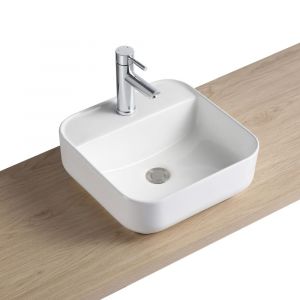 Vasque carr&eacute;e &agrave; poser en c&eacute;ramique blanche 39 cm