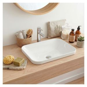 Vasque rectangulaire &agrave; encastrer en c&eacute;ramique blanche 53 x 37cm