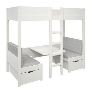 Lit mezzanine avec banquette lit d'appoint en pin blanc 90x200