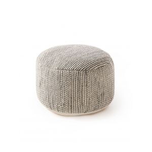 Pouf en laine fait main beige/noir 55x55x30