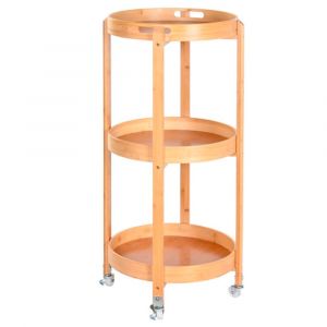 Desserte de cuisine ronde sur roulettes en bambou 44x44x90cm