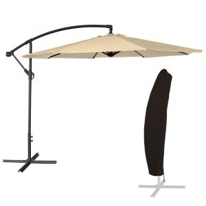 Parasol d&eacute;port&eacute; rond 3,50m en acier toile beige avec housse