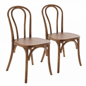 Lot de 2 chaises style bistrot en bois d'orme fonc&eacute;