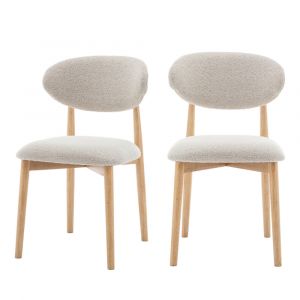 Lot de 2 chaises en tissu bouclette et bois - Beige
