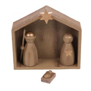 Cr&egrave;che avec 3 santons marron en r&eacute;sine