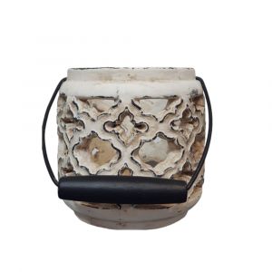 Lanterne extérieur jardin à poser bougie ancienne béton crème 20cm