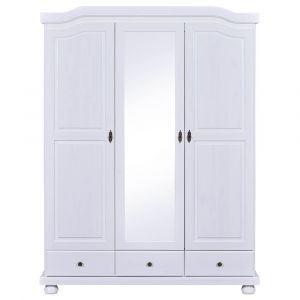 Armoire  3 portes avec penderie bois massif vernis blanc