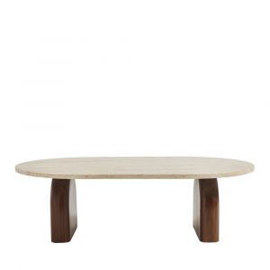 Table basse en effet travertin et bois 100x60cm - Beige