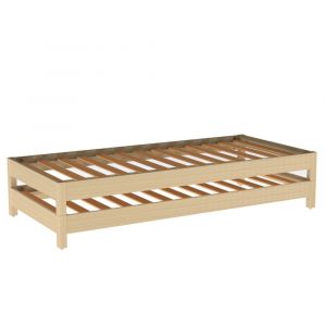 2 Lits empilables 90x190 cm avec 2 sommiers, coloris naturel