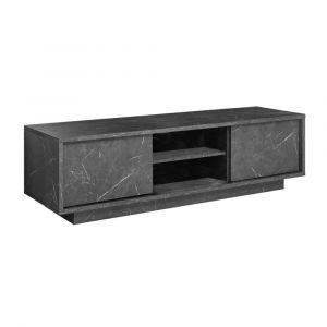 Meuble  tv 2 portes aspect marbre gris anthracite