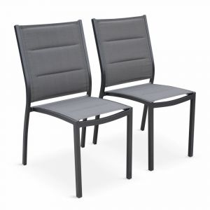 Lot de 2 chaises en aluminium anthracite et textil&egrave;ne gris