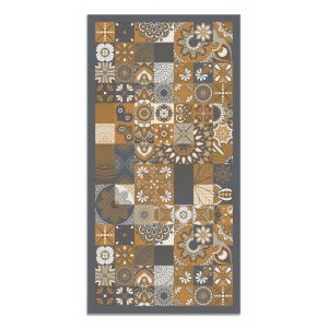 Tapis vinyle carreaux ciments cuisine orange 140x200cm