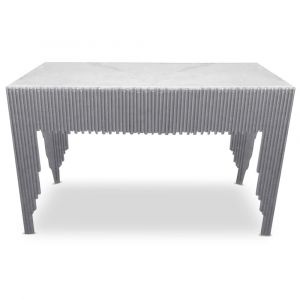 Console design marbre blanc pieds argent