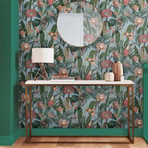papier peint Tigerlily bleu clair corail vert 1005x52cm